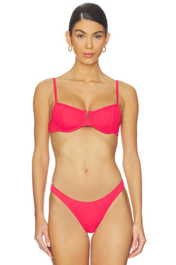 L SPACE - Ribbed Women's Underwire Tie-Back Bikini Top Pink