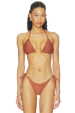 Luli Fama - Muse Glow Women's Metallic Ring Seamless Triangle Bikini Top Brown