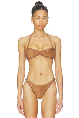Miaou - Rio Women's Halter Neck Unpadded Bikini Top Tan