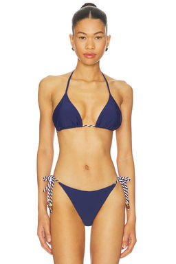 Milly - Two Tone Rope Women's Padded Tie-Up Bikini Top Navy Blue