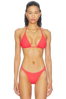 MINKPINK - Toscana Women's Ribbed Halter Tie-Up Triangle Bikini Top Grapefruit