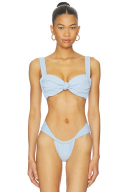 Montce - Ribbed Women's Knot Front Bikini Top Blue