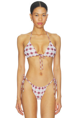 Montce - Emma Women's Unpadded Halter Neck Tie-Up Bikini Top Maroon