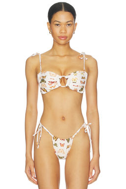Montce - Tori Ties Women's Unpadded Ruched O-Ring Bandeau Bikini Top Peach