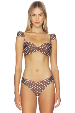 Montce - Cabana Women's Polka Dot Built-In Bra Tie-Up Bikini Top Brown