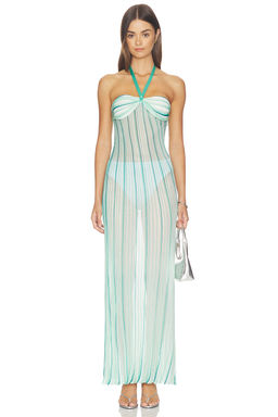 Missoni - Long Women's Halter Neck Sheer Knit Swim Cover-Up Dress Blue