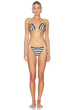 My Beachy Side - Bondon Women's Hand-Crocheted Self-Tie Bikini Set Navy Blue