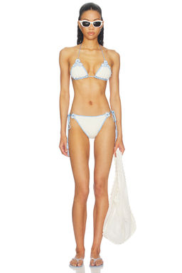 My Beachy Side - Fleur Hand Crocheted Women's Halter Tie-Up Bikini Set Ivory
