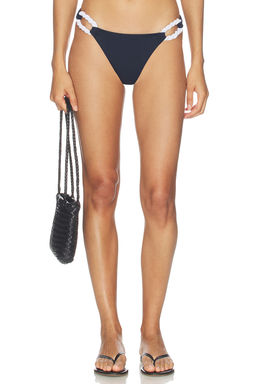 Nau Bikinis - Rope Contrast Women's Crinkled Bikini Bottom Navy Blue