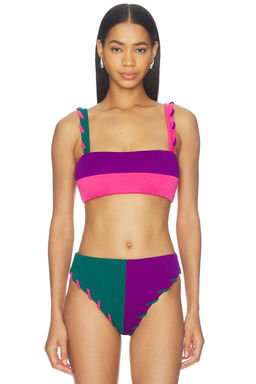 Nau Bikinis - Contour Women's Colorblock Crinkled Bikini Top Ultraviolet & Magenta