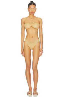 Oseree - Lumiere Stones Women's Padded Bandeau Bikini Set Gold