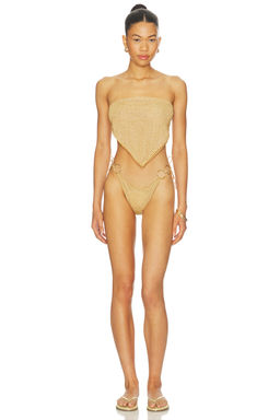 Oseree - Lumiere Ring Women's Metallic Tie-Up Bikini Set Gold