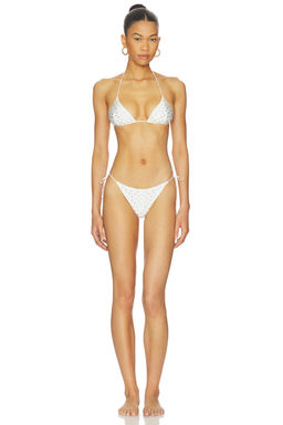 Oseree - Gem Women's Crystal Embellished Halter Tie-Up Bikini Set White
