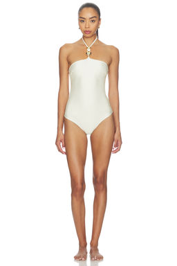 Patbo - Martina Women's Shimmery Halter Neck One Piece Swimwear Off White