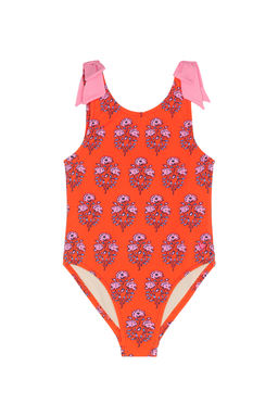 Pink Chicken - Shelly Women's Bow Strap Floral One-Piece Swimsuit Orange