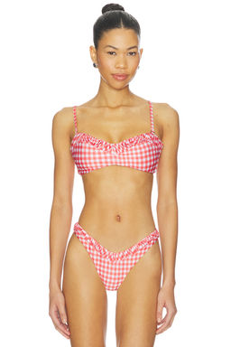 PEIXOTO - Emmy Women's Unpadded Ruffle Trim Bikini Top Red