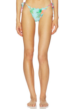 PQ - Embroidered Lettuce Edge Women's Tie-Up Bikini Bottom Aqua
