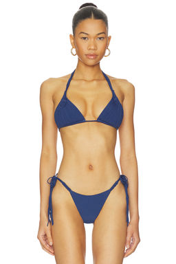 PQ - Mila Women's Removable Padded Halter Tie-Up Bikini Top Navy Blue