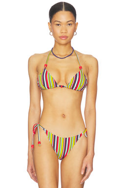 SEVEN WONDERS - Amoree Women's Halter Tie-Up Beaded Triangle Bikini Top Multi-Color