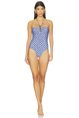 Seafolly - Marseille Women's Halter Tie-Up Ring Front One Piece Swimsuit Indigo
