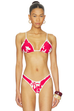 Seafolly - May Flower Women's Padded Halter Tie-Up Triangle Bikini Top Red