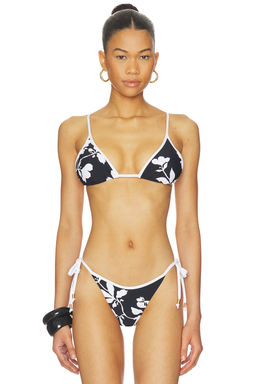 Seafolly - May Flower Women's Padded Halter Tie-Up Triangle Bikini Top Black