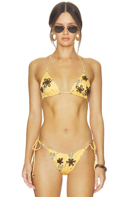 SIEDRES - Rom Women's Unpadded Beaded Tie-Up Bikini Top Yellow