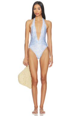 Shani Shemer - Nia Women's Halter Neck Plunging V One-Piece Swimsuit Aqua