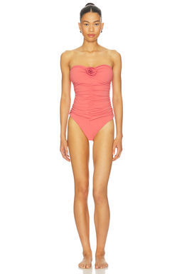 Susana Monaco - Flower Gathered Women's Ruched Strapless One-Piece Swimsuit Pink