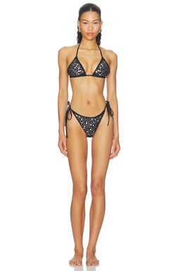 Understated Leather - Midnight Motors Women's Studded Tie-Up Bikini Set Black
