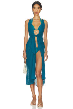 Vix Swimwear - Mita Women's Cut-Out Tie-Up Long Swim Cover-Up Blue