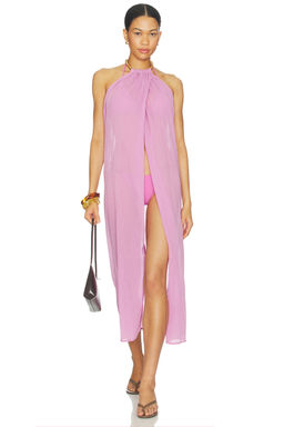 Vix Swimwear - Cloe Long Women's Halter Neck Tie-Up Swim Cover-Up Pink