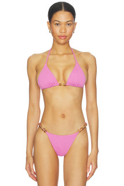 Vix Swimwear - Textured Women's Padded Halter Neck Triangle Bikini Top Pink