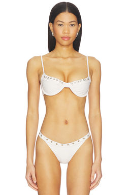 With Jean - Julia Eyelet Women's Underwire Bikini Top Off White