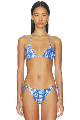 Ziah - Beaded Women's Unpadded Tie-Up Triangle Bikini Top Blue