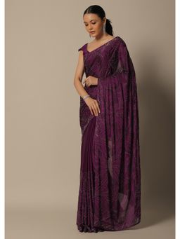 KALKI FASHION - Beautiful Wine Embellished Satin Pre-Draped Saree & Unstitched Blouse