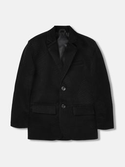 Blue Giraffe - Boys Black Textured Notch Collar Full Sleeves Single Breasted Blazer