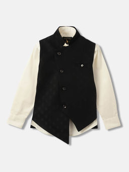 Blue Giraffe - Boys Black Solid Band Collar Sleeveless Formal Shirt, Waistcoat and Trouser (Set of 3)