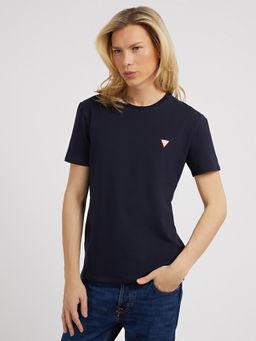 Guess - Navy Blue Cotton Blend Solid Round Neck T-Shirt
