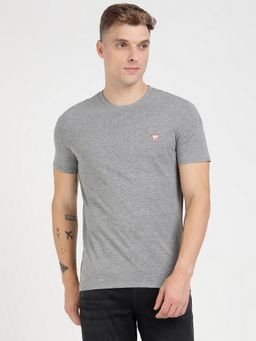 Guess - Grey Cotton Blend Solid Round Neck T-Shirt
