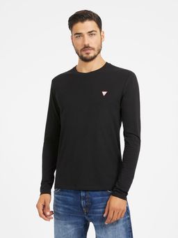 Guess - Black Cotton Blend Solid Round Neck T-Shirt