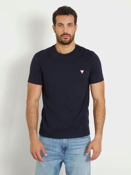 Guess - Navy Blue Pure Cotton Solid Round Neck T-Shirt