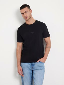 Guess - Black Pure Cotton Solid Round Neck T-Shirt