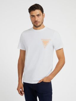 Guess - White Cotton Blend Printed Round Neck T-Shirt