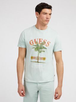 Guess - Mint Green Pure Cotton Printed Round Neck T-Shirt