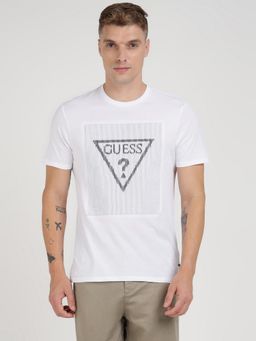 Guess - White Pure Cotton Printed Round Neck T-Shirt