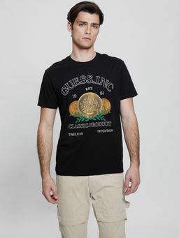 Guess - Black Pure Cotton Printed Round Neck T-Shirt