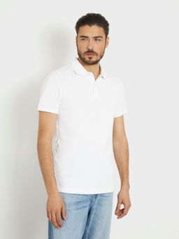 Guess - White Cotton Blend Solid Collar Neck Polo T-Shirt