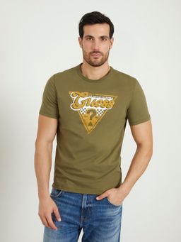 Guess - Olive Cotton Printed Round Neck T-Shirt
