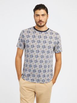 Guess - Multi Color Cotton Blend Printed Round Neck T-Shirt